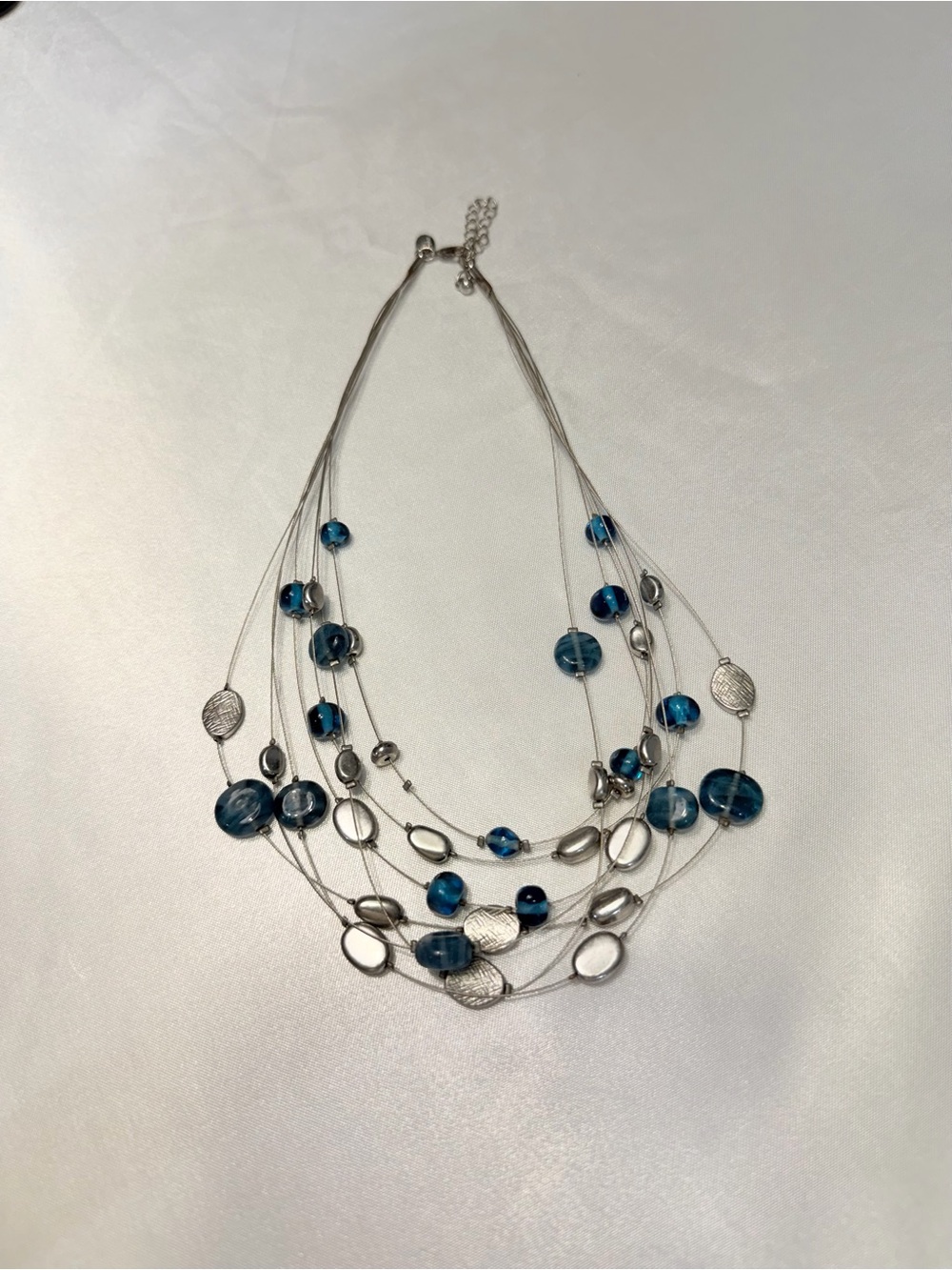 Vintage Lia Sophia Caspian Sea Glass Bead Necklace - Silver Multi-Strand